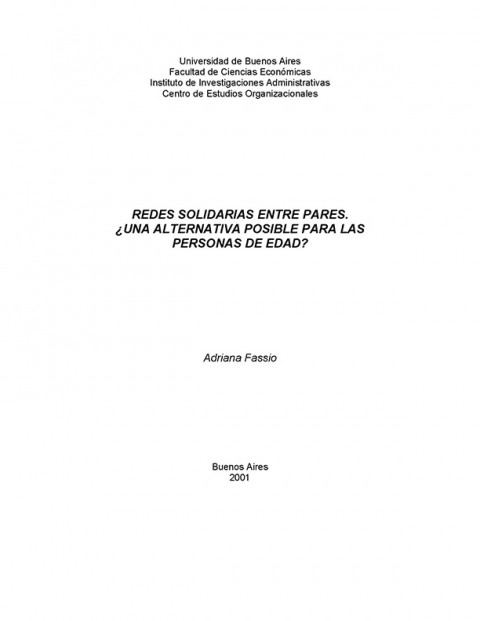 Redes solidarias entre pares. ¿Una alternativa posible para las personas de edad?