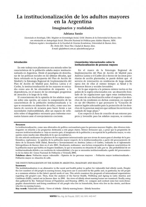 Institucionalización de los adultos mayores en argentina