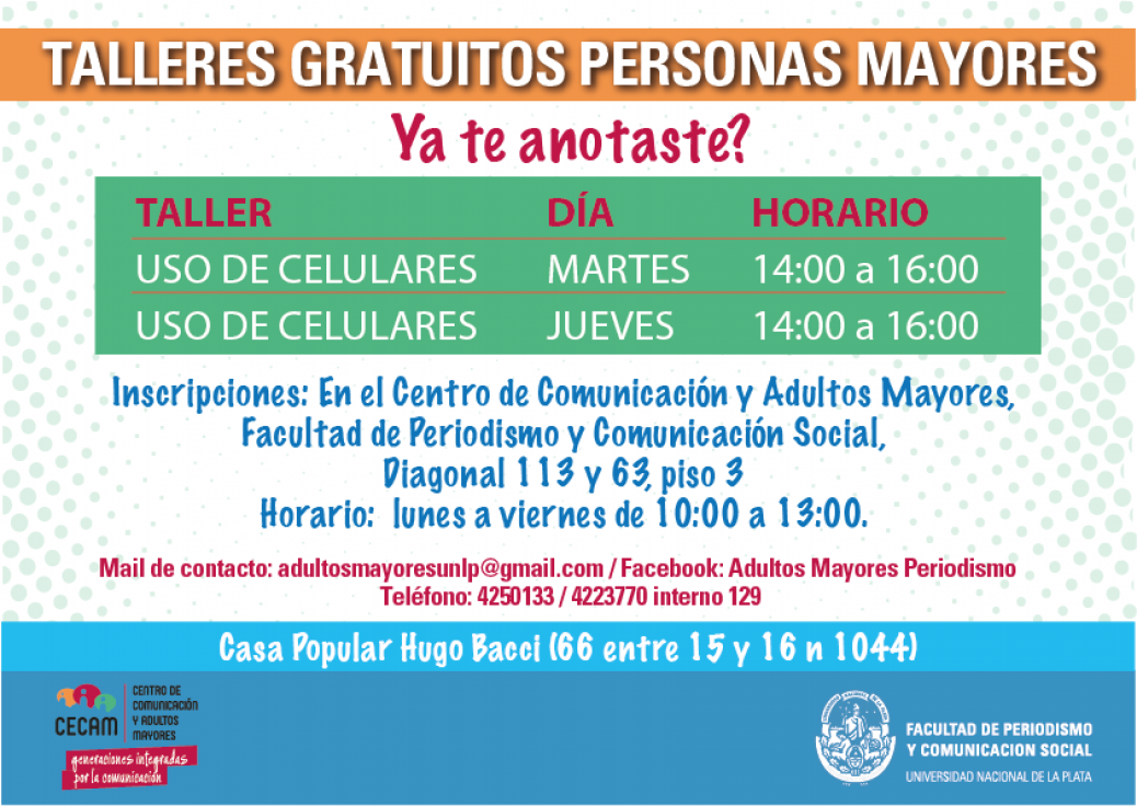 Talleres gratuitos para Personas Mayores