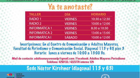 Talleres gratuitos para Personas Mayores